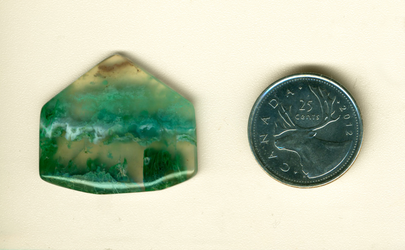 Freeform green and blue patterned cabochon of Malachite in Gem Silica, from the Inspiration Mine in Globe County, Arizona.