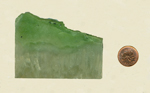 A bright green slab of Jade from Siberia, with lighter grass patterns along the bottom.